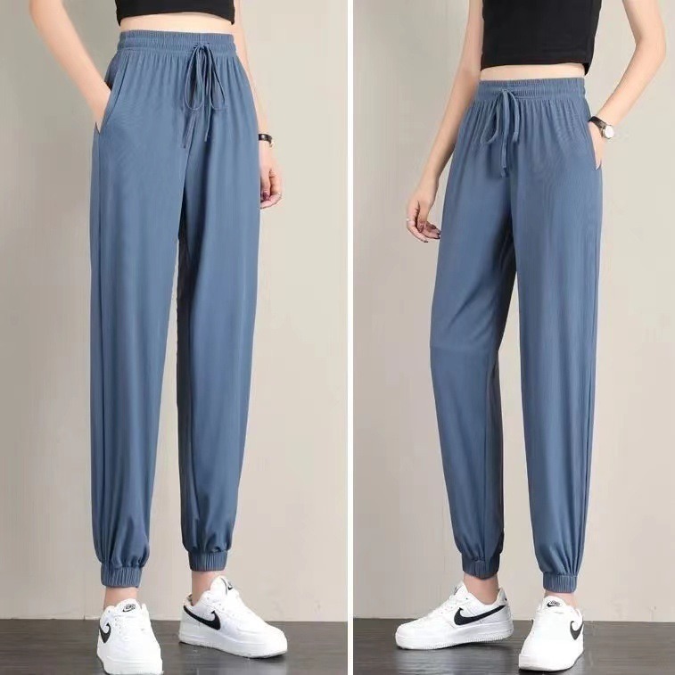 【JDUDS】夏季薄款冰絲新款百搭燈籠束口褲 涼涼褲  居家褲 修身 甩甩褲 防曬褲-細節圖7