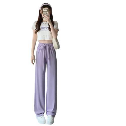 【JDUDS】 新款-春夏女防曬冰絲闊腿涼涼褲薄款休閒直筒褲 高腰褲 甩甩褲 防曬褲 垂墜 拖地褲 速乾褲 運動褲-細節圖2