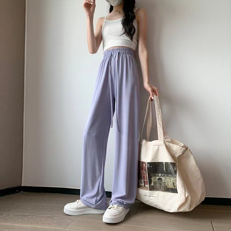 【JDUDS】 新款-春夏女防曬冰絲闊腿涼涼褲薄款休閒直筒褲 高腰褲 甩甩褲 防曬褲 垂墜 拖地褲 速乾褲 運動褲-細節圖5