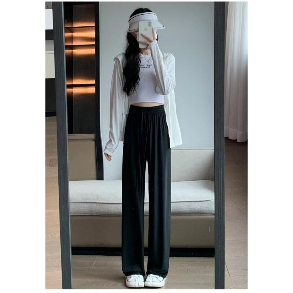 【JDUDS】 新款-春夏女防曬冰絲闊腿涼涼褲薄款休閒直筒褲 高腰褲 甩甩褲 防曬褲 垂墜 拖地褲 速乾褲 運動褲-細節圖6
