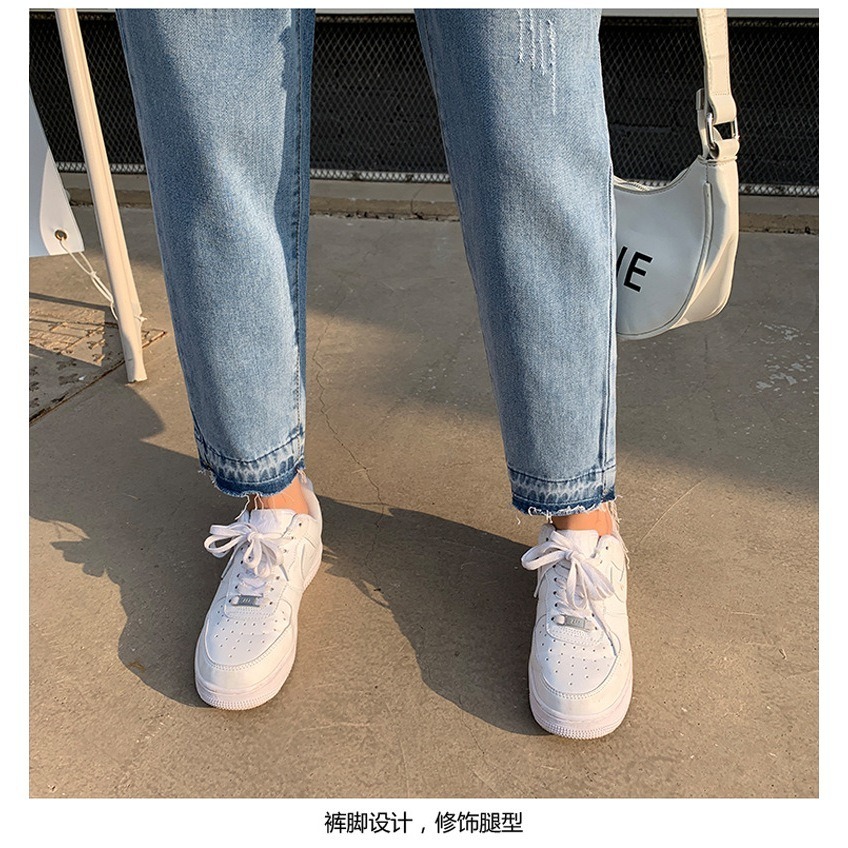 【JDUDS】春夏爆款 女 設計款淺藍直筒九分牛仔寬鬆顯瘦高腰哈倫老爹褲 男友褲 刷破褲 棉褲 長褲 水洗褲 磨破褲-細節圖6