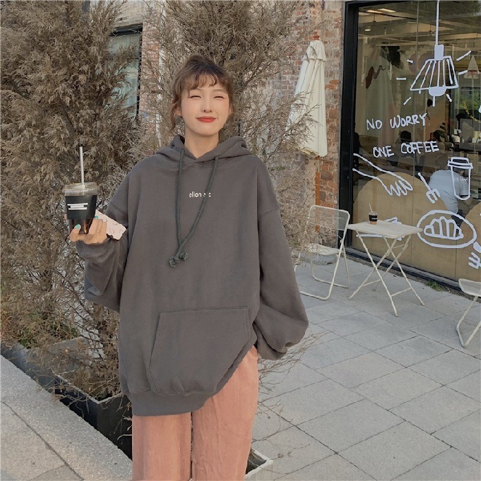 【JDUDS】 秋冬潮流大學T 字母慵懶風格帽T  寬鬆百搭連帽T恤 連帽長袖T恤  薄刷毛帽T-細節圖2