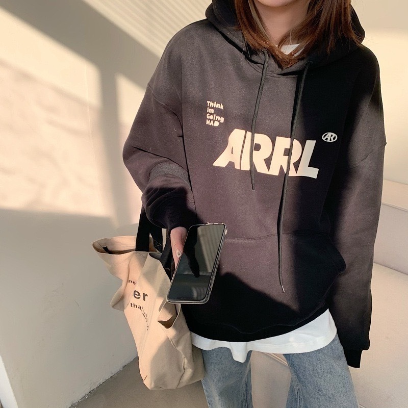 【JDUDS】 秋冬潮流大學T 字母慵懶風格帽T  寬鬆百搭連帽T恤 連帽長袖T恤  薄刷毛帽T-細節圖4