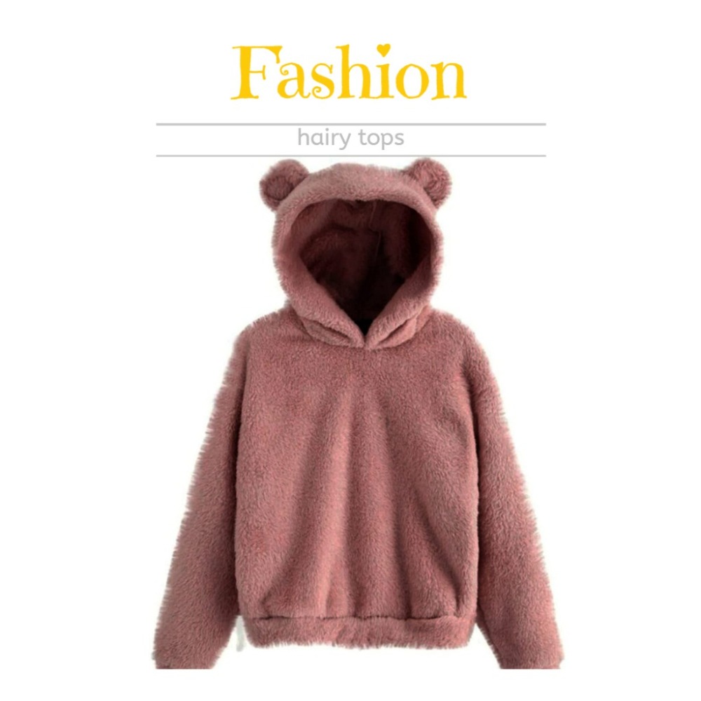 【JDUDS】可愛毛絨小熊耳朵 毛絨帽T 毛絨上衣 毛絨絨帽T 可愛熊耳朵帽t  秋冬上衣-細節圖2