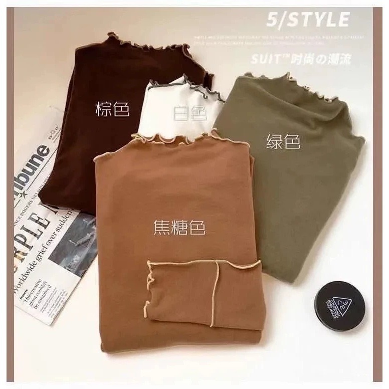 【JDUDS】德絨木耳邊撞色打底長袖上衣 木耳邊打底長袖上衣 撞色打底長袖上衣 半高領木耳邊長袖-細節圖3