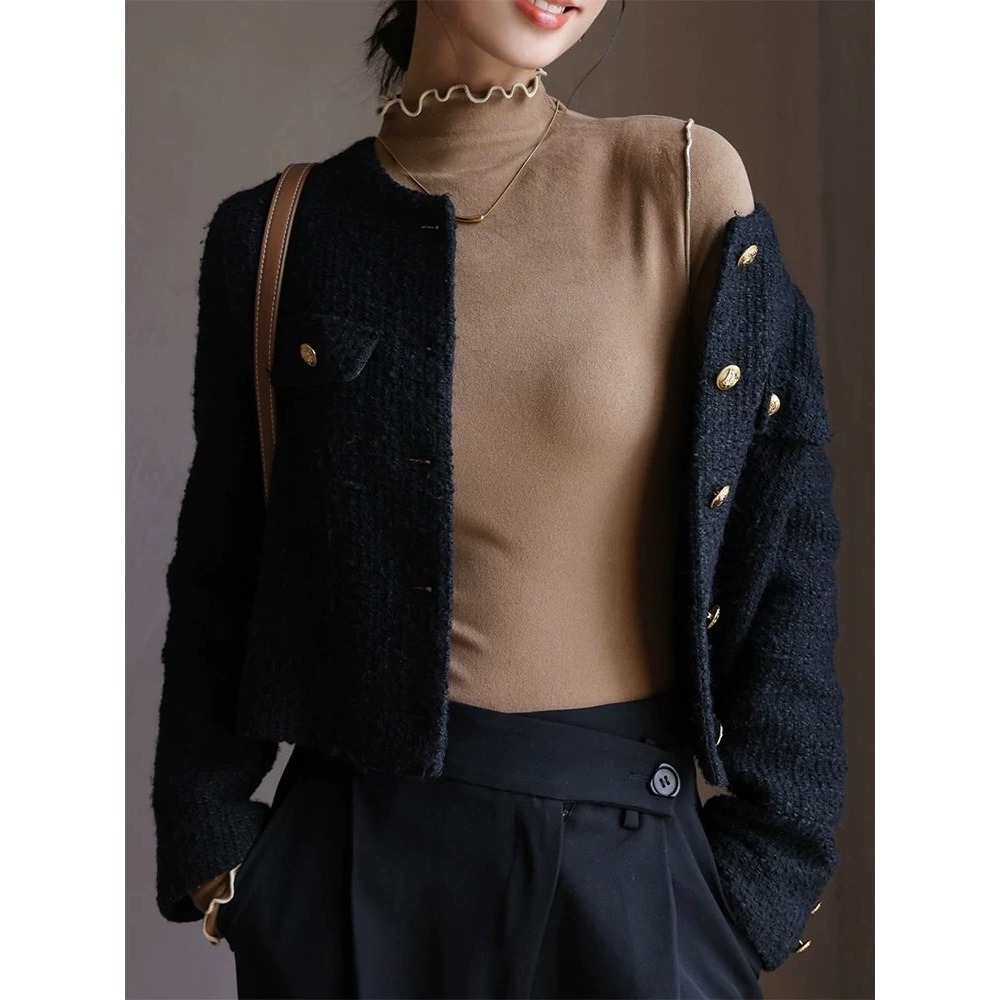 【JDUDS】德絨木耳邊撞色打底長袖上衣 木耳邊打底長袖上衣 撞色打底長袖上衣 半高領木耳邊長袖-細節圖4