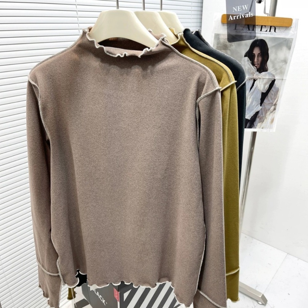 【JDUDS】德絨木耳邊撞色打底長袖上衣 木耳邊打底長袖上衣 撞色打底長袖上衣 半高領木耳邊長袖-細節圖9