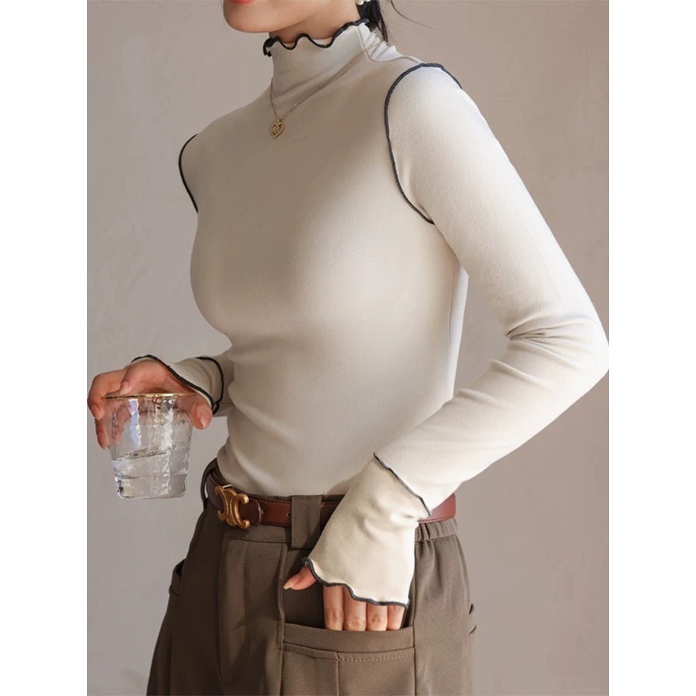 【JDUDS】德絨木耳邊撞色打底長袖上衣 木耳邊打底長袖上衣 撞色打底長袖上衣 半高領木耳邊長袖-規格圖9