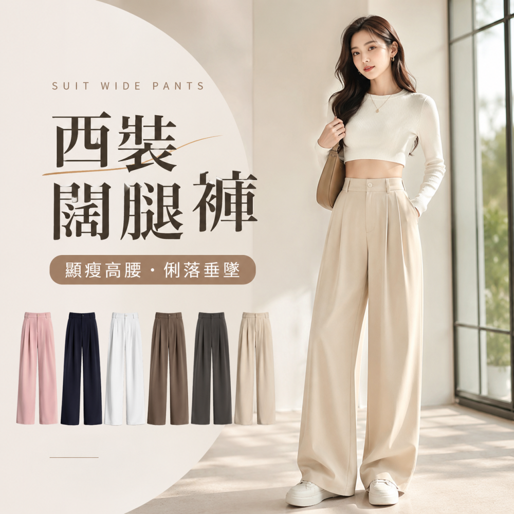 【限時購】【JDUDS】西裝闊腿褲  高腰垂墜感西裝褲  休閒褲 西裝褲 顯瘦西裝褲-細節圖2