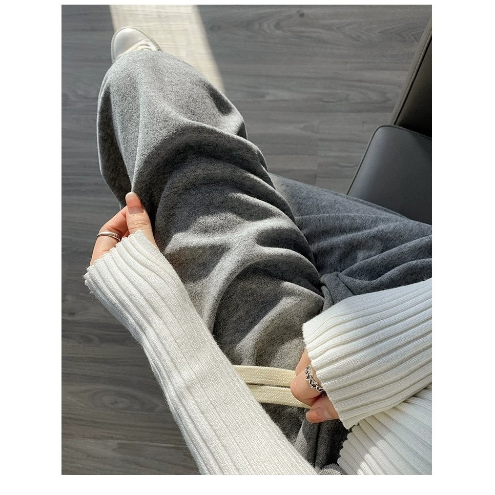 【JDUDS】奶昔色毛巾仿羊絨褲 直筒褲 休閒褲 冬季居家褲 長版針織褲 保暖長褲-細節圖3