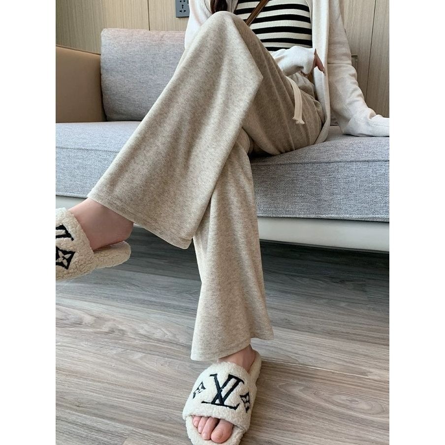 【JDUDS】奶昔色毛巾仿羊絨褲 直筒褲 休閒褲 冬季居家褲 長版針織褲 保暖長褲-細節圖4