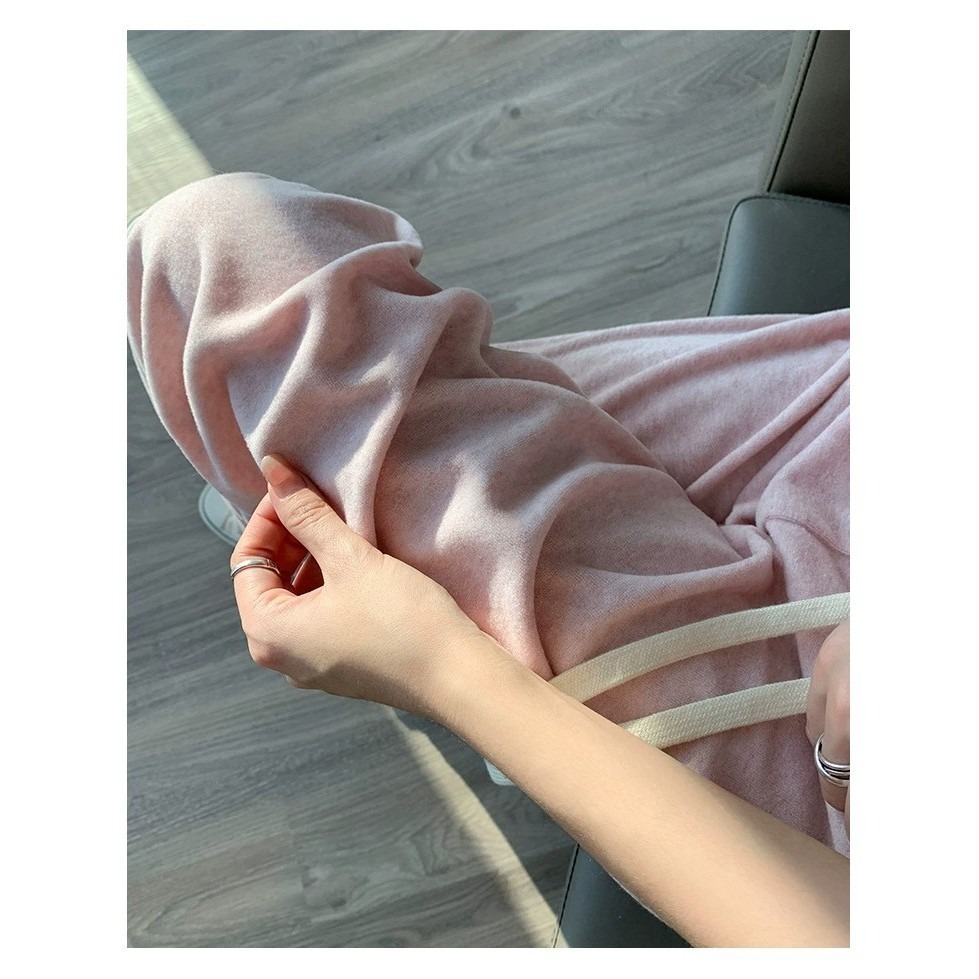 【JDUDS】奶昔色毛巾仿羊絨褲 直筒褲 休閒褲 冬季居家褲 長版針織褲 保暖長褲-細節圖6