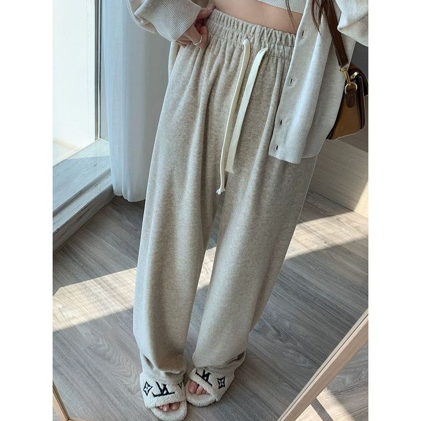 【JDUDS】奶昔色毛巾仿羊絨褲 直筒褲 休閒褲 冬季居家褲 長版針織褲 保暖長褲-細節圖7