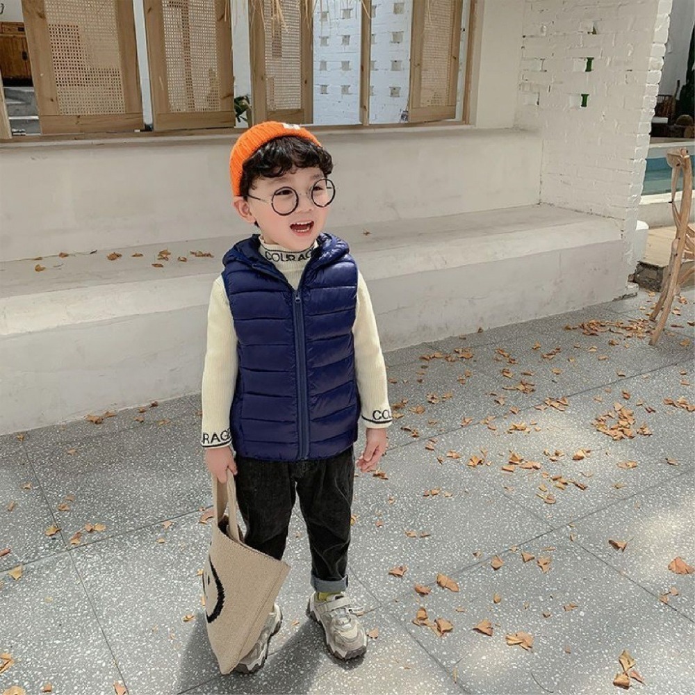 【JDUDS】兒童羽絨綿馬甲背心 大童純色外穿背心 立領背心 羽絨保暖棉服 保暖防風馬甲-細節圖7