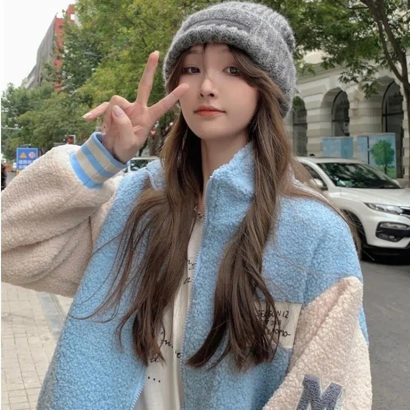 【JDUDS】網紅秋冬新款加厚仿羊羔絨棒球外套 仿羊羔絨外套 保暖外套 秋冬外套 休閒外套-細節圖2