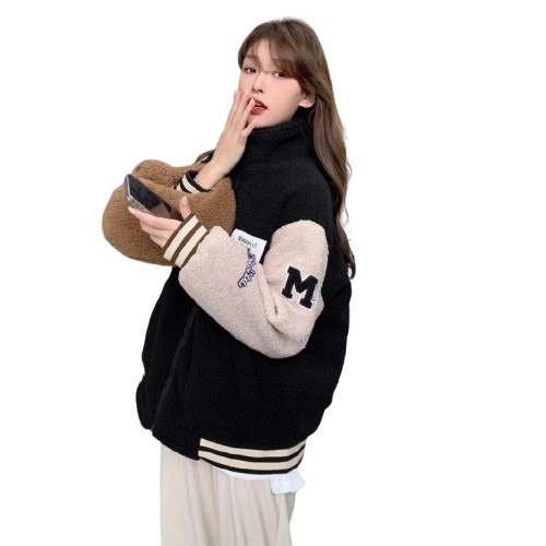 【JDUDS】網紅秋冬新款加厚仿羊羔絨棒球外套 仿羊羔絨外套 保暖外套 秋冬外套 休閒外套-細節圖4