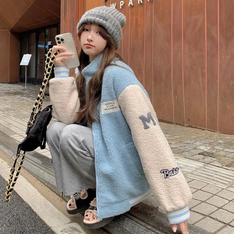 【JDUDS】網紅秋冬新款加厚仿羊羔絨棒球外套 仿羊羔絨外套 保暖外套 秋冬外套 休閒外套-細節圖6