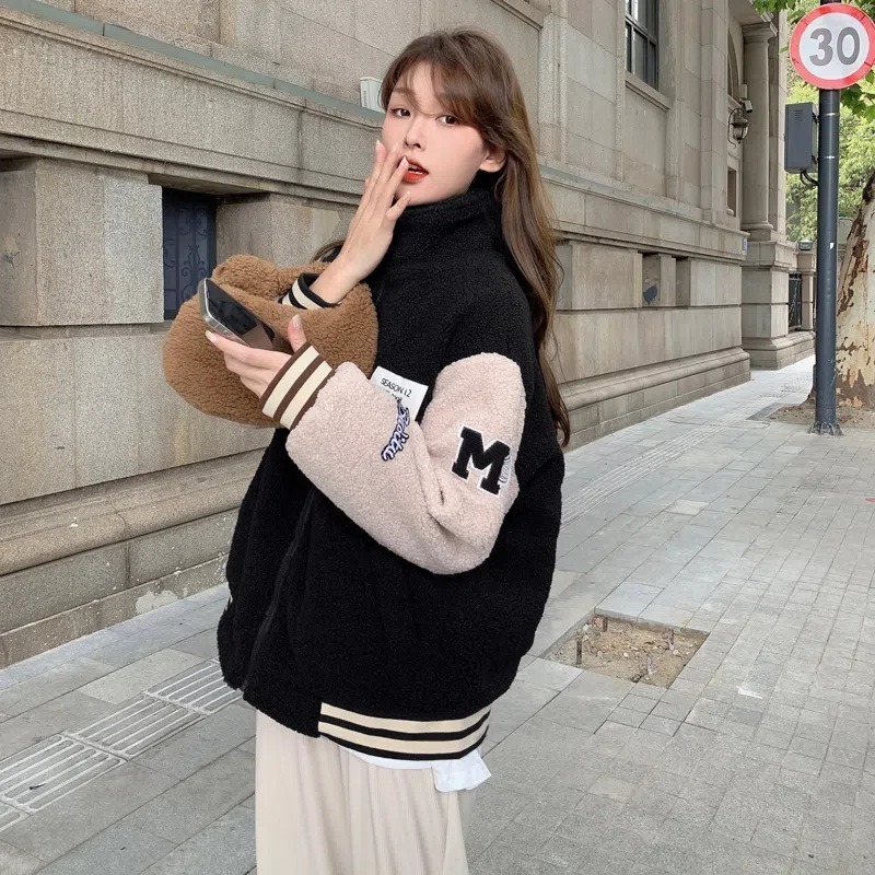 【JDUDS】網紅秋冬新款加厚仿羊羔絨棒球外套 仿羊羔絨外套 保暖外套 秋冬外套 休閒外套-細節圖8