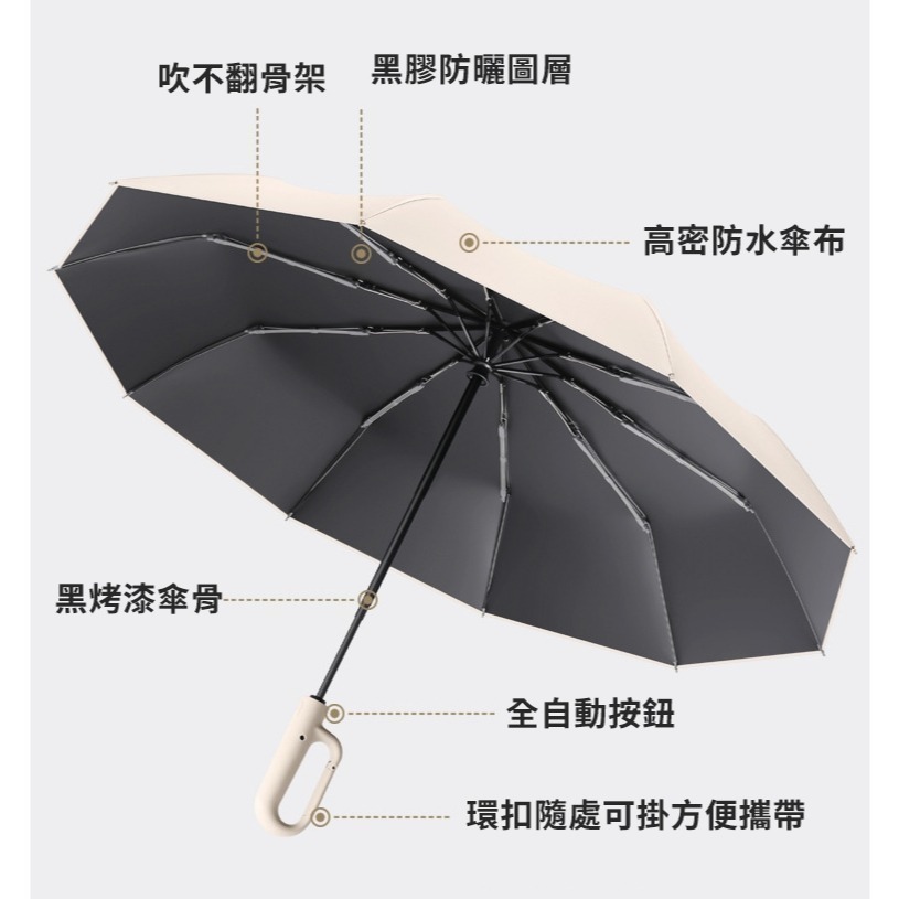 【JDUDS】全自動環扣晴雨兩用傘 十骨傘 192骨傘 自動摺疊傘 自動傘 雨傘 遮陽傘 單手開傘-細節圖6