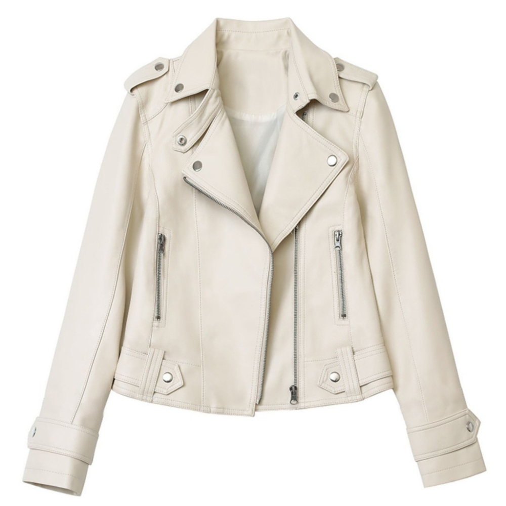 【JDUDS】短版修身拉鍊高級水洗皮衣 女皮夾克 女生皮衣 秋季皮衣 女皮衣 率性皮衣 翻領皮衣外套-細節圖2