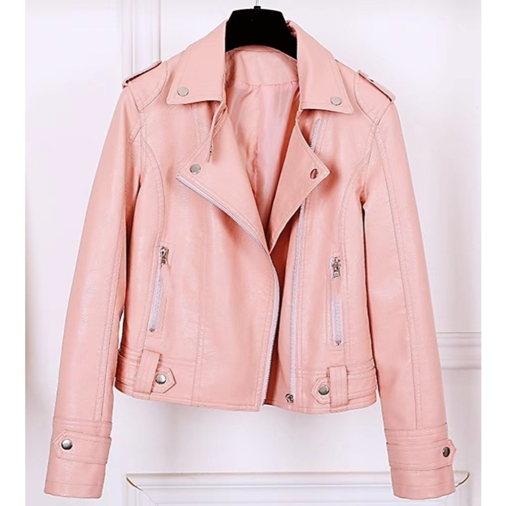 【JDUDS】短版修身拉鍊高級水洗皮衣 女皮夾克 女生皮衣 秋季皮衣 女皮衣 率性皮衣 翻領皮衣外套-細節圖3