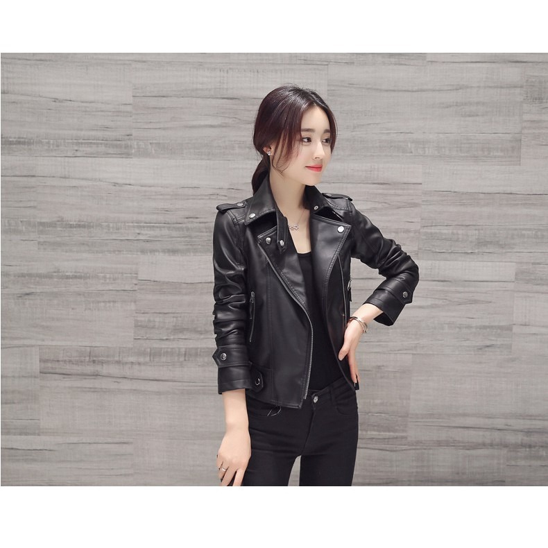 【JDUDS】短版修身拉鍊高級水洗皮衣 女皮夾克 女生皮衣 秋季皮衣 女皮衣 率性皮衣 翻領皮衣外套-細節圖6