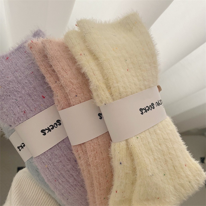 【JDUDS】水貂絨加厚少女中筒襪 保暖襪 毛絨襪 推推襪 地板襪 奶油色系襪 襪子-細節圖9