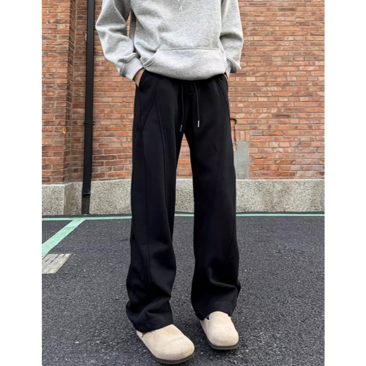 【JDUDS】美式潮流重磅衛褲 彎刀褲 男款 休閒運動褲 垂墜感 冬季運動褲 純色長褲 休閒男褲 雅痞男褲-細節圖3