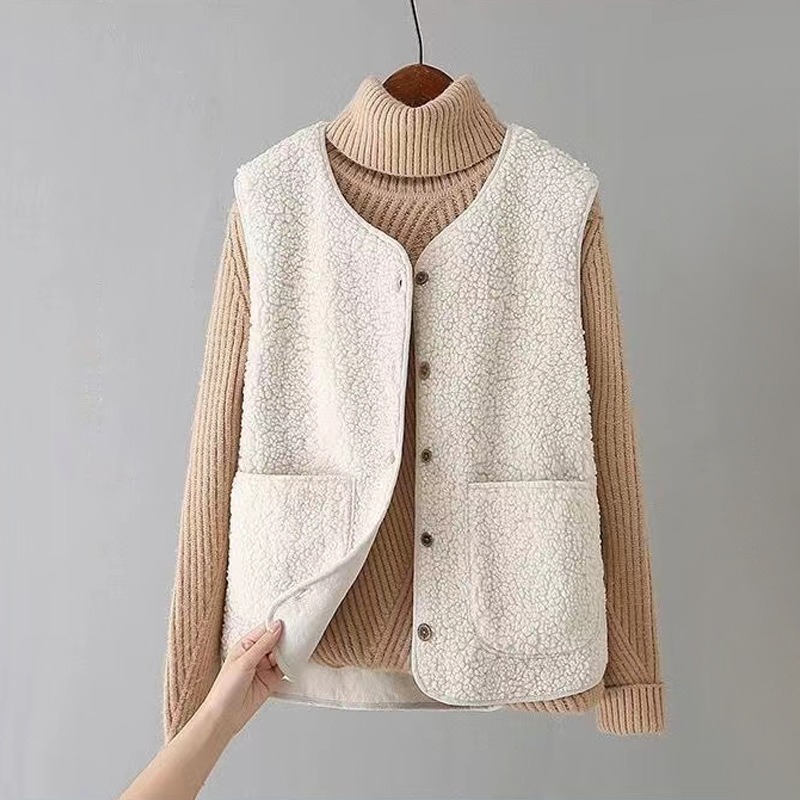 【JDUDS】仿羊羔絨開衫馬甲女生口袋背心 鈕扣背心 絨毛背心 韓系背心 毛毛背心 可愛背心 顆粒絨背心-規格圖10