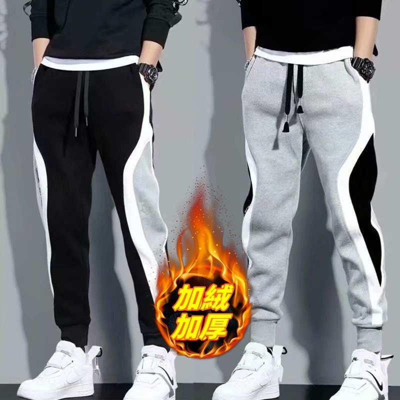 【JDUDS】男秋冬加絨拼接運動抽繩縮口褲 保暖衛褲 寬鬆運動褲 縮口運動褲 束口褲 潮流休閒褲-細節圖6