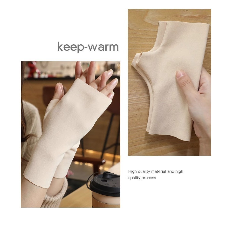 【JDUDS】秋冬保暖半指手套 觸屏手套 露指手套 磨毛手套 辦公手套 手掌套 護掌套-細節圖6