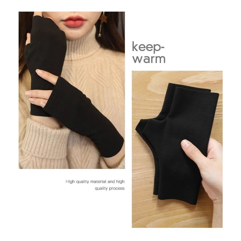 【JDUDS】秋冬保暖半指手套 觸屏手套 露指手套 磨毛手套 辦公手套 手掌套 護掌套-細節圖7