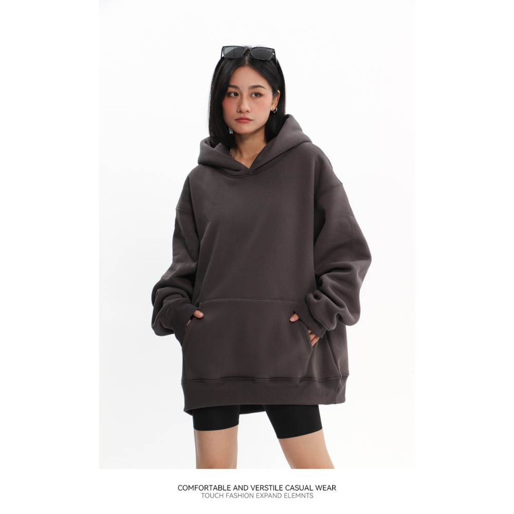 【JDUDS】美式加絨連帽長袖上衣 男女長袖帽T 寬鬆長版連帽上衣 帽T 大學帽T 寬鬆長袖上衣-細節圖4