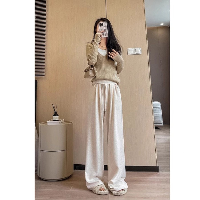 【JDUDS】糯米高腰直筒垂墜闊腿褲 拖地褲 磨毛寬褲 抽繩褲 休閒褲 落地褲 女長褲-細節圖2