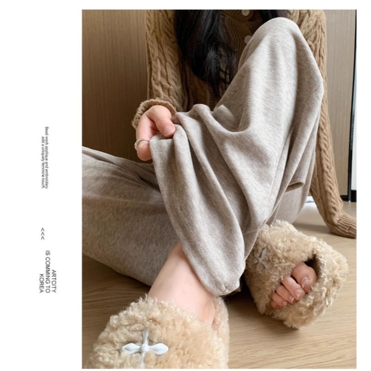 【JDUDS】糯米高腰直筒垂墜闊腿褲 拖地褲 磨毛寬褲 抽繩褲 休閒褲 落地褲 女長褲-細節圖3