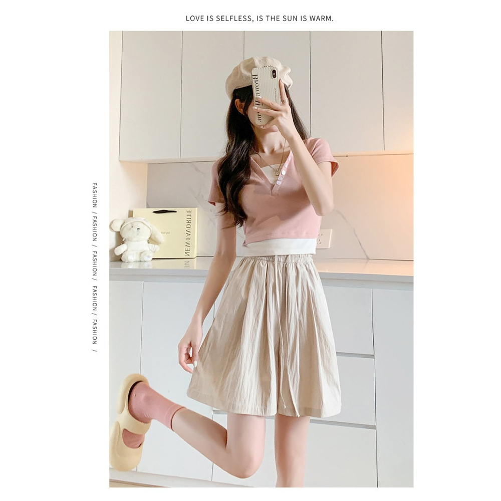 【JDUDS】夏季薄款冰絲山本五分褲 寬鬆顯瘦短褲 女五分褲 高腰闊腿褲 垂墜感褲 女短褲 日系休閒短褲-細節圖6