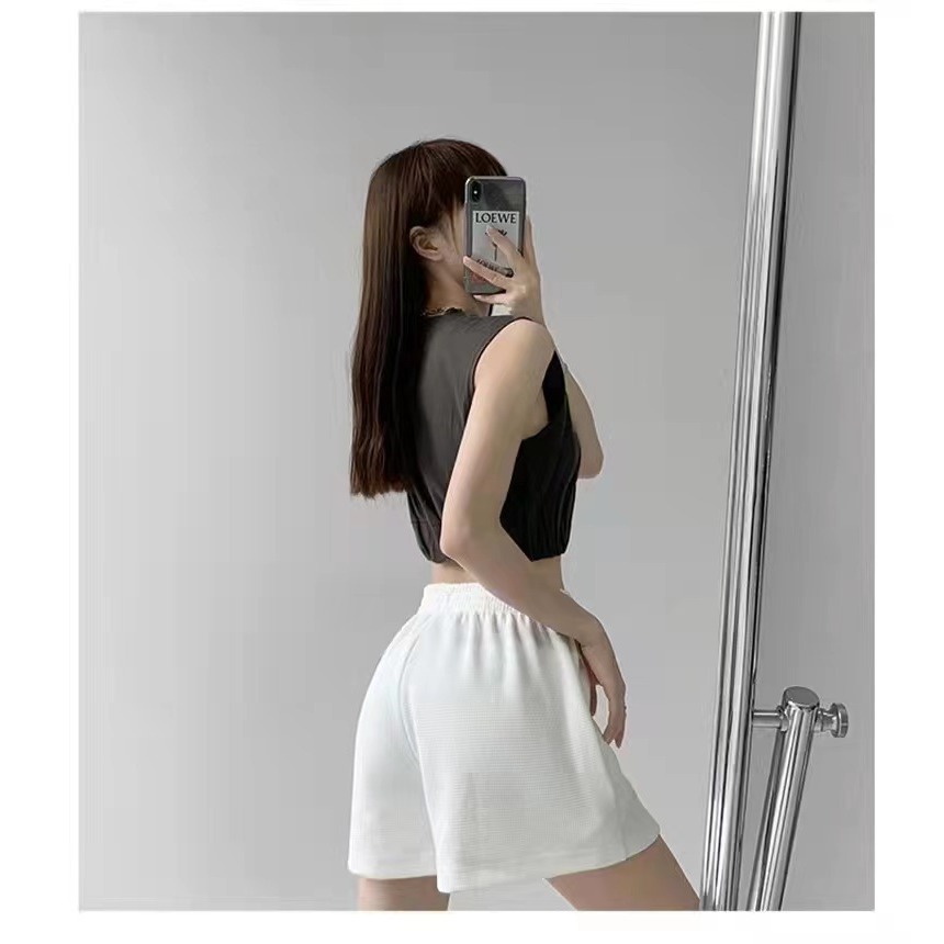 【JDUDS】女款寬鬆華夫格短褲 鬆緊短褲 運動短褲 居家短褲 顯瘦短褲 女短褲 熱褲 高腰短褲-細節圖2