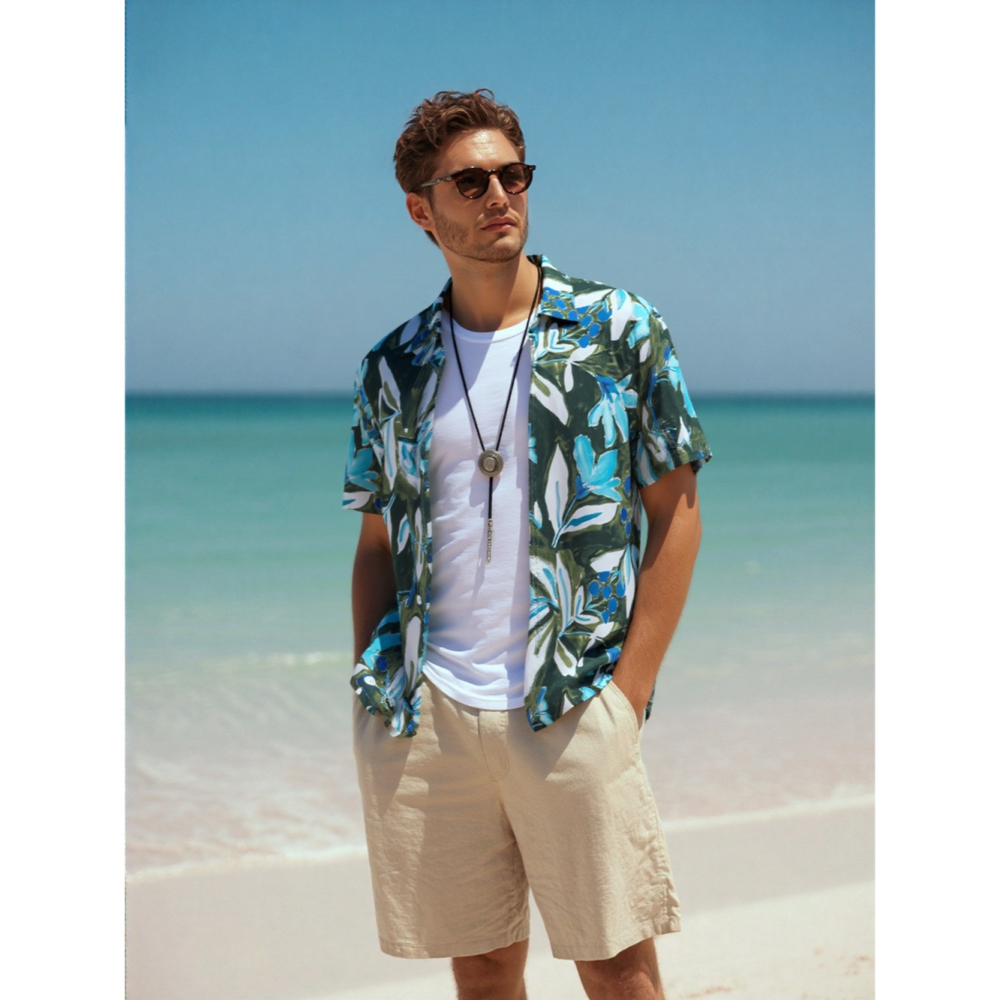 【JDUDS】印花短袖花襯衫 男復古襯衫 沙灘度假襯衫 休閒寬鬆上衣 男士花襯衫 男短袖襯衫-細節圖2