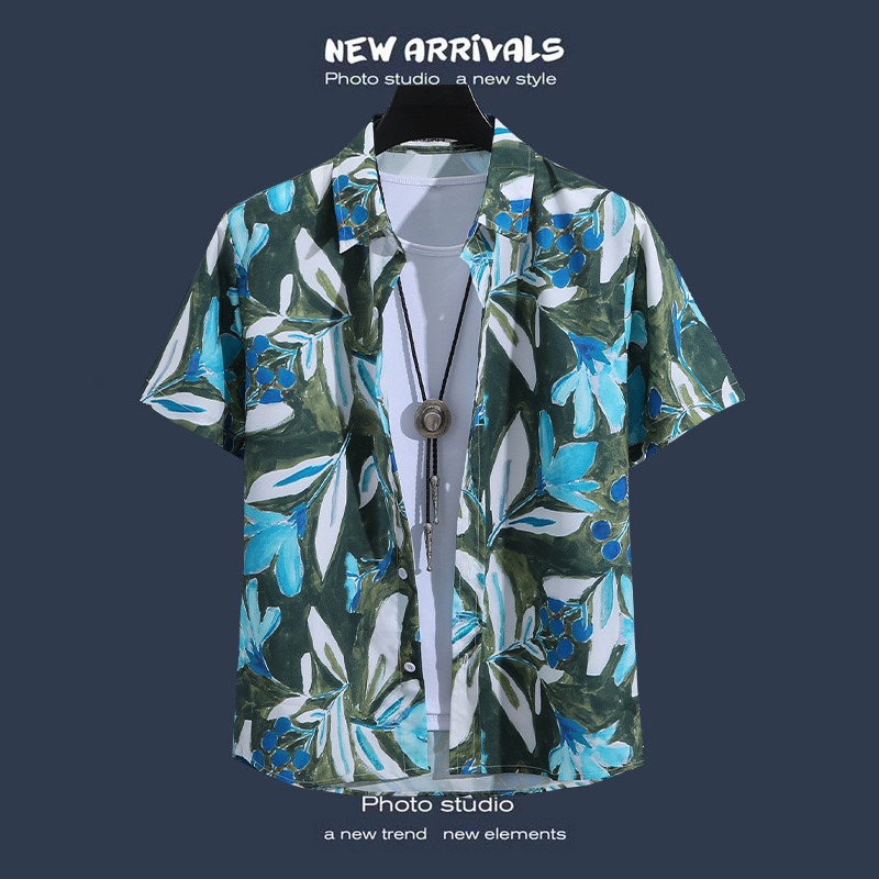 【JDUDS】印花短袖花襯衫 男復古襯衫 沙灘度假襯衫 休閒寬鬆上衣 男士花襯衫 男短袖襯衫-細節圖3