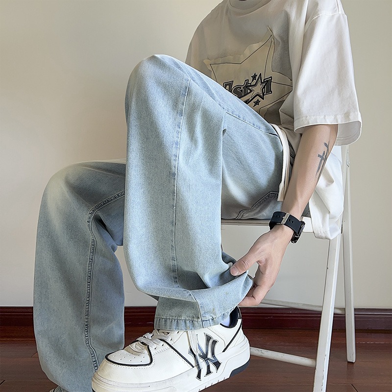 【JDUDS】男款抽繩鬆緊牛仔褲 直筒寬鬆褲 男寬褲 復古風牛仔褲 直筒牛仔褲 男褲 牛仔褲 休閒長褲-細節圖2