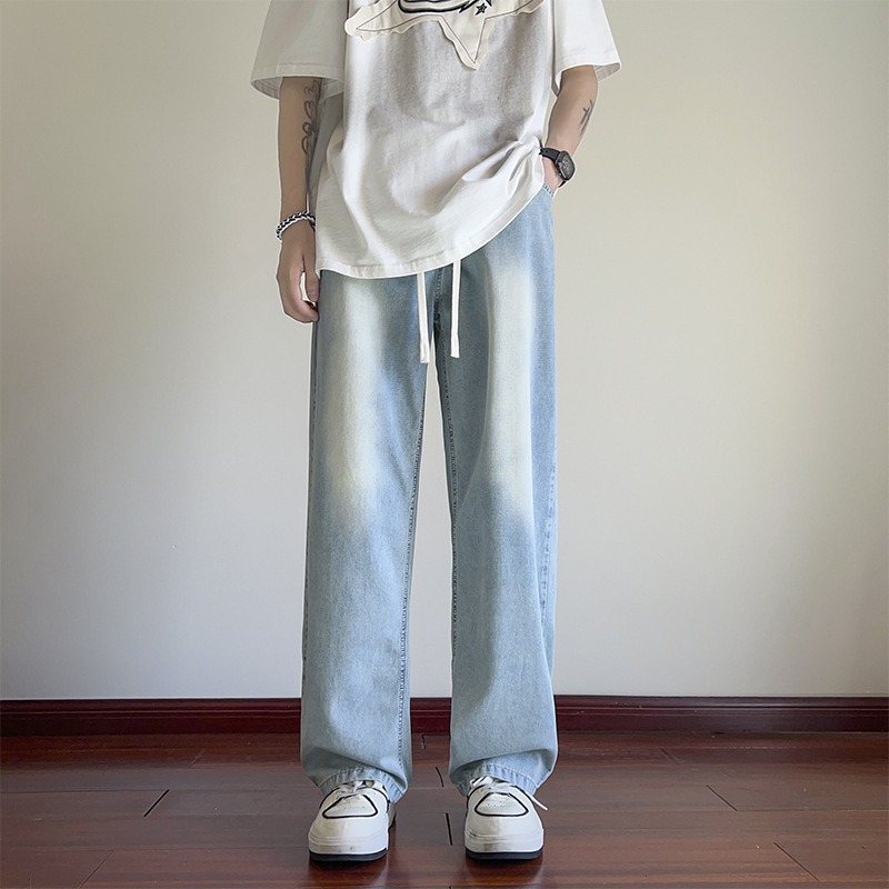 【JDUDS】男款抽繩鬆緊牛仔褲 直筒寬鬆褲 男寬褲 復古風牛仔褲 直筒牛仔褲 男褲 牛仔褲 休閒長褲-細節圖6