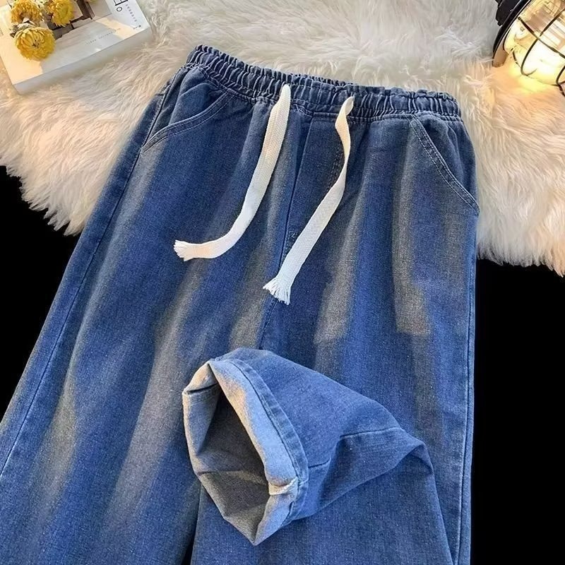 【JDUDS】男款抽繩鬆緊牛仔褲 直筒寬鬆褲 男寬褲 復古風牛仔褲 直筒牛仔褲 男褲 牛仔褲 休閒長褲-細節圖7