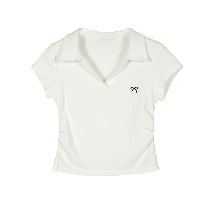 【JDUDS】POLO領蝴蝶結抓皺收腰上衣 韓系上衣 腰部抓皺上衣 皺褶上衣 甜辣風短袖 女裝 短袖-規格圖8