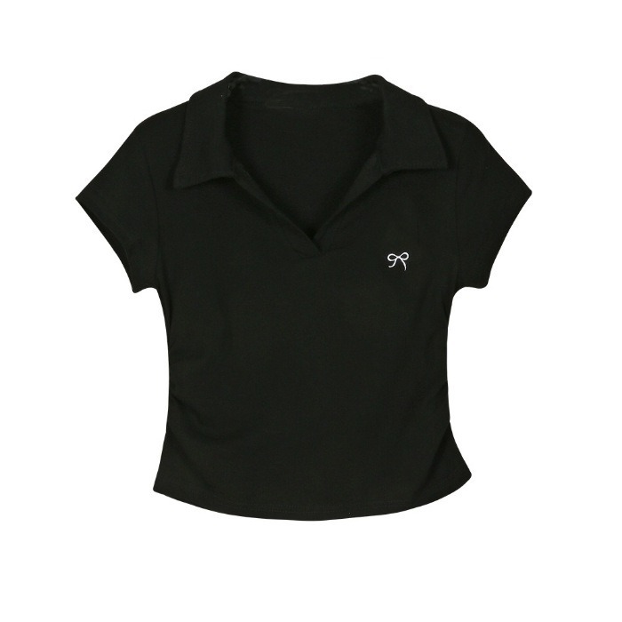 【JDUDS】POLO領蝴蝶結抓皺收腰上衣 韓系上衣 腰部抓皺上衣 皺褶上衣 甜辣風短袖 女裝 短袖-規格圖8