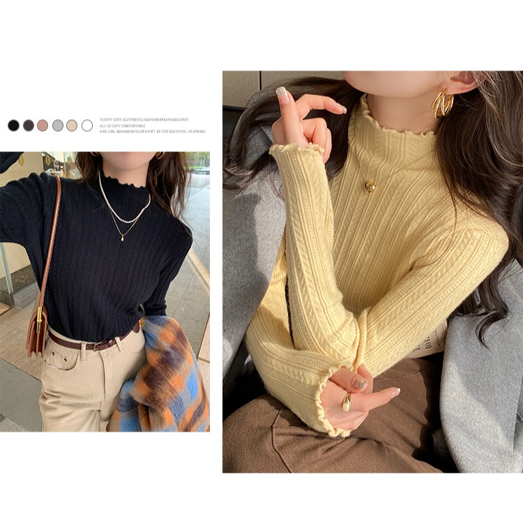 【JDUDS】高級感半高領木耳邊針織毛衣 麻花紋毛衣 修身毛衣 秋冬毛衣 針織衫 女長袖上衣-細節圖3