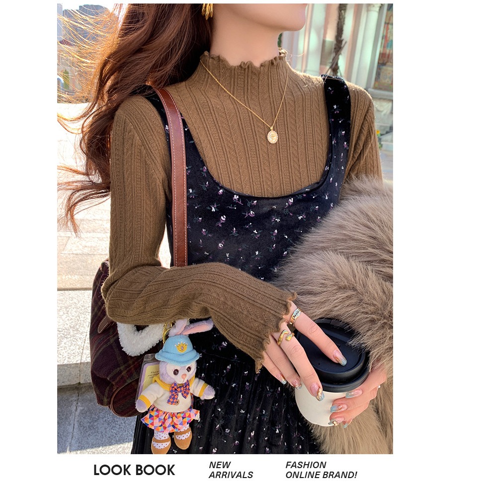 【JDUDS】高級感半高領木耳邊針織毛衣 麻花紋毛衣 修身毛衣 秋冬毛衣 針織衫 女長袖上衣-細節圖4