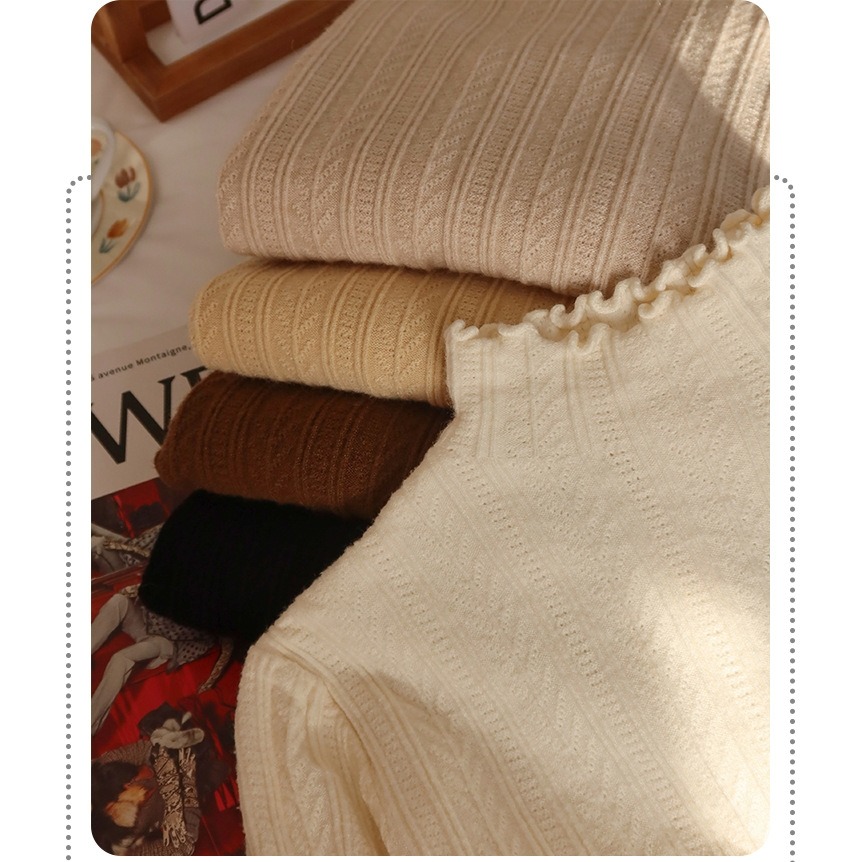 【JDUDS】高級感半高領木耳邊針織毛衣 麻花紋毛衣 修身毛衣 秋冬毛衣 針織衫 女長袖上衣-細節圖7