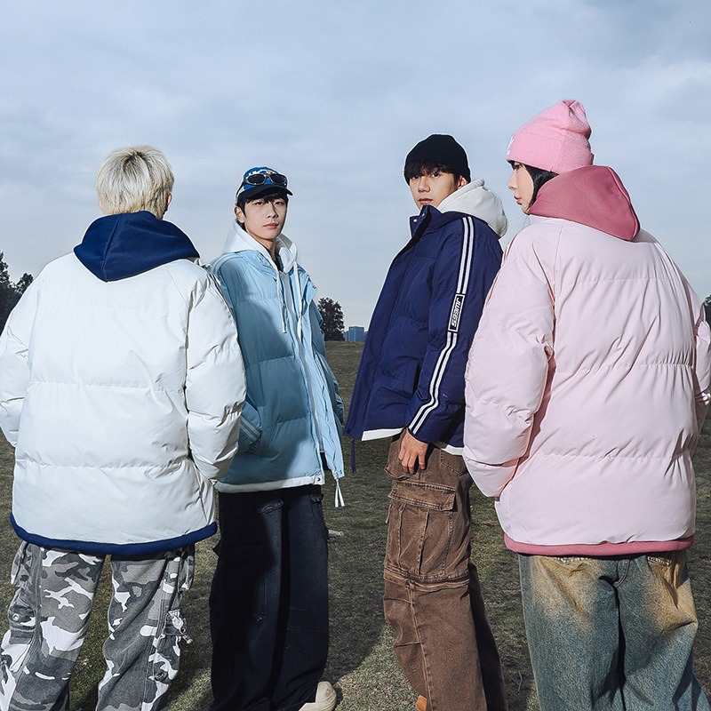 【JDUDS】撞色假兩件雙槓羽絨棉外套 男女可穿 保暖外套 拼接外套 連帽外套 麵包外套-細節圖2