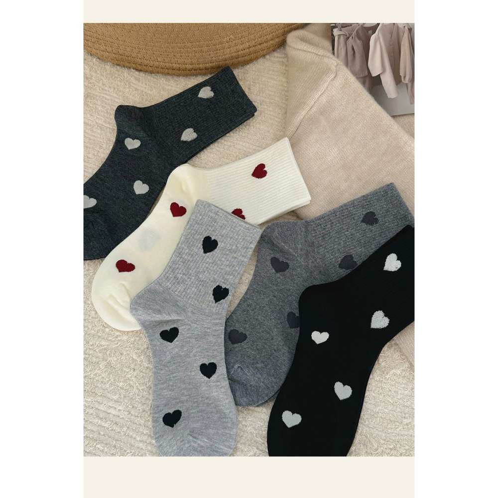 【JDUDS】日系愛心中筒襪 女襪 百搭襪 襪子 愛心圖案襪 透氣襪 舒適襪 日系襪-細節圖3