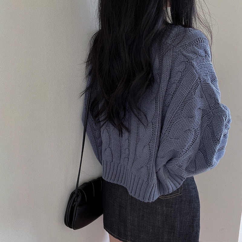 【JDUDS】韓系秋冬復古麻花V領寬鬆毛衣 針織上衣 短版上衣 針織衫 V領毛衣 長袖針織毛衣-細節圖4